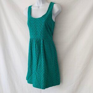 LOFT ** GREEN, TEXTURED SUMMER DRESS OPEN BACK